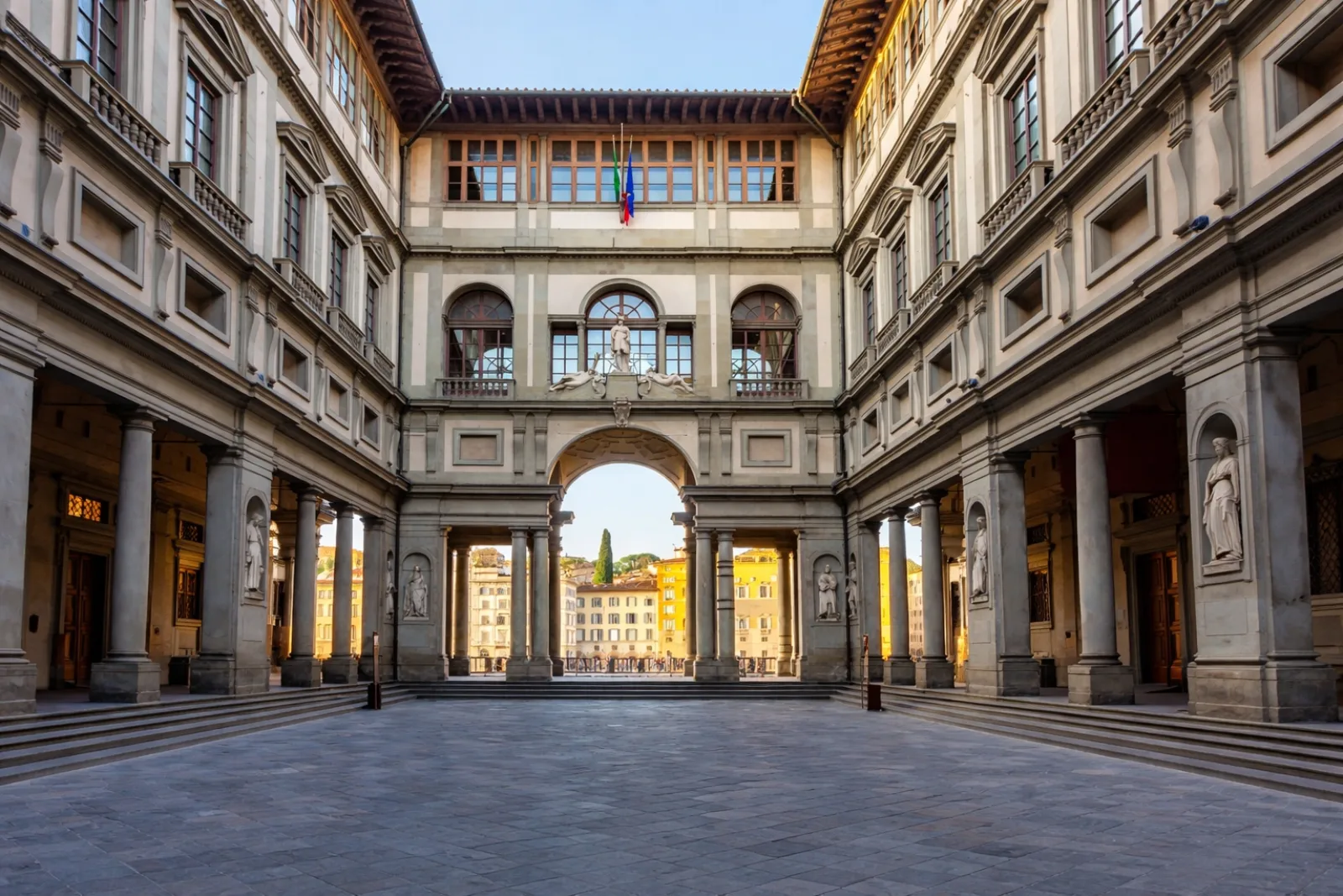 Gilded coffered ceiling inside the Uffizi Gallery