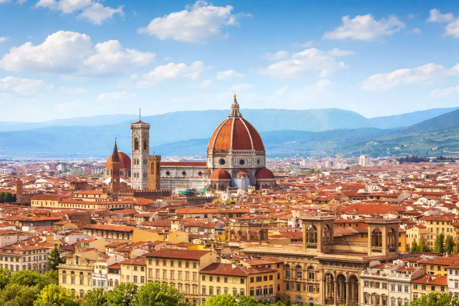 Brunelleschi's dome and the marble facade of Florence Cathedral