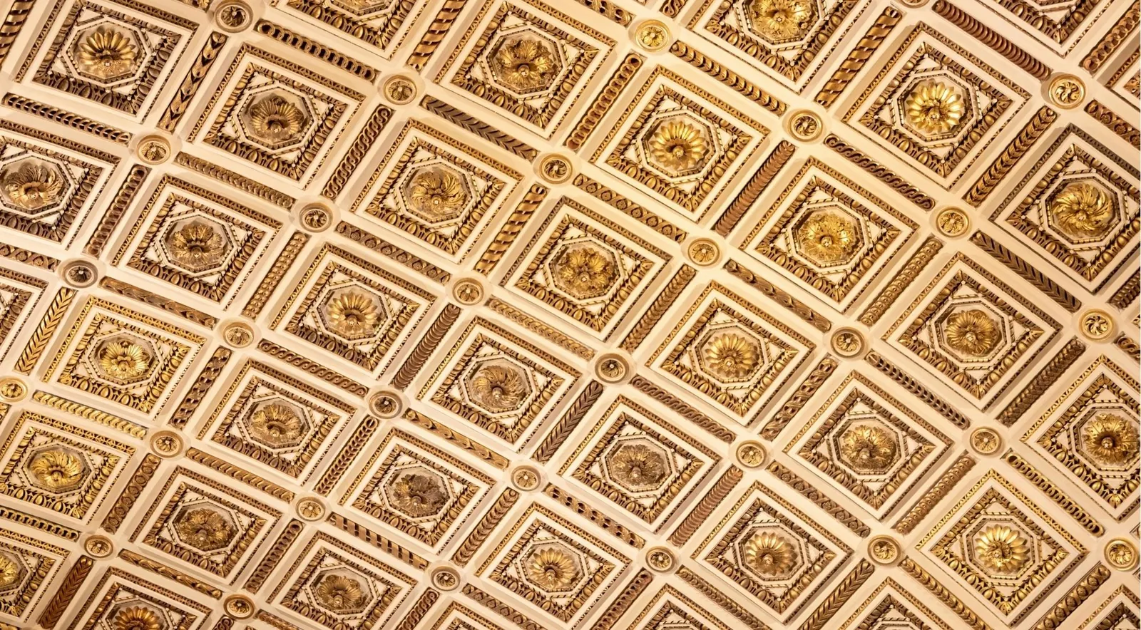 Gilded coffered ceiling inside the Uffizi Gallery