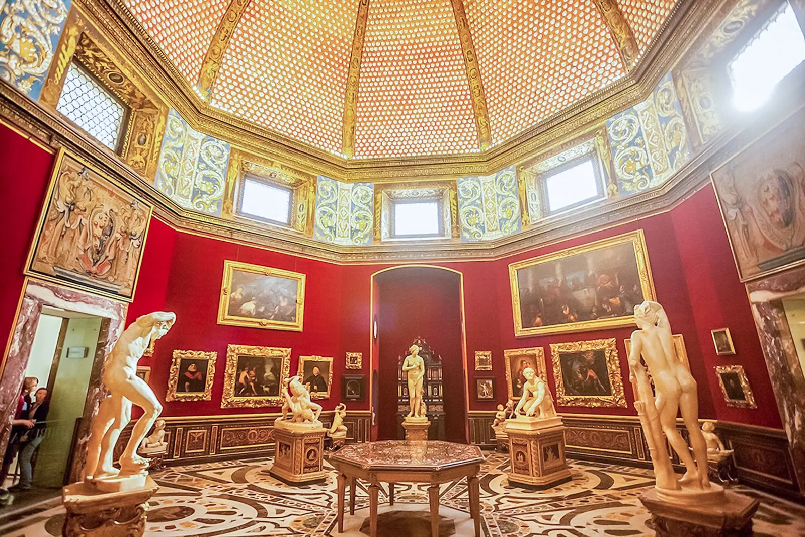 The Tribuna's domed ceiling and red walls, seen from the visitor doorway