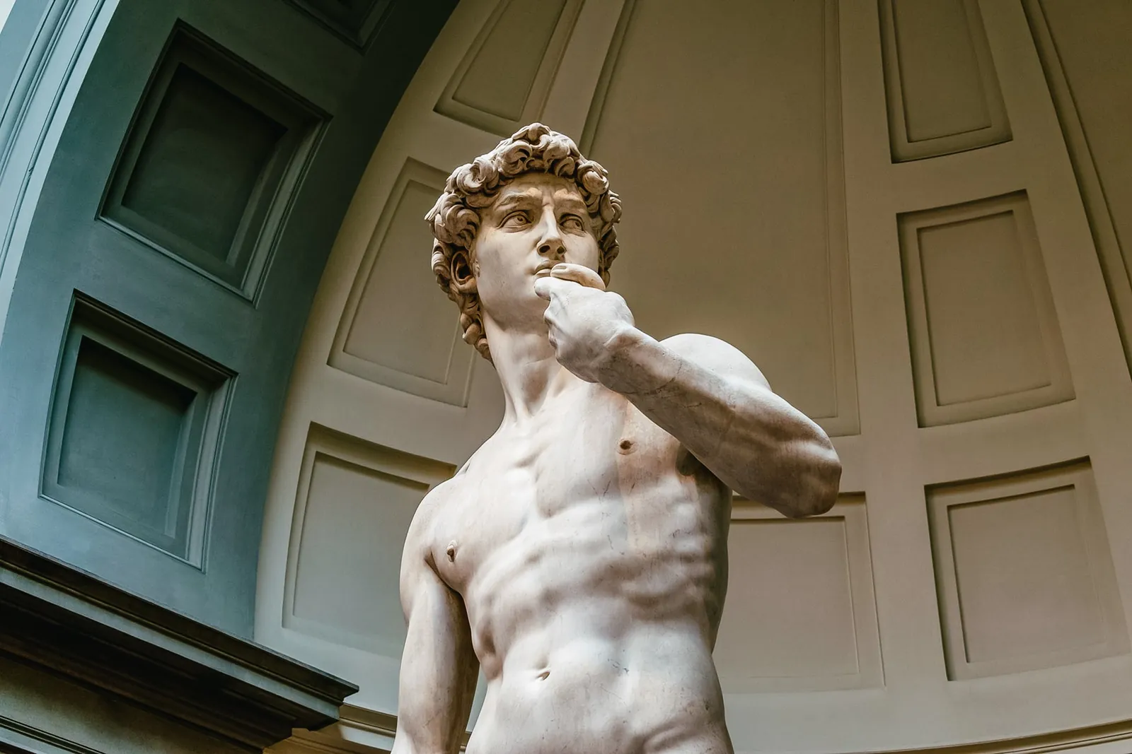 Michelangelo's David in the Accademia's tribune, seen from the side