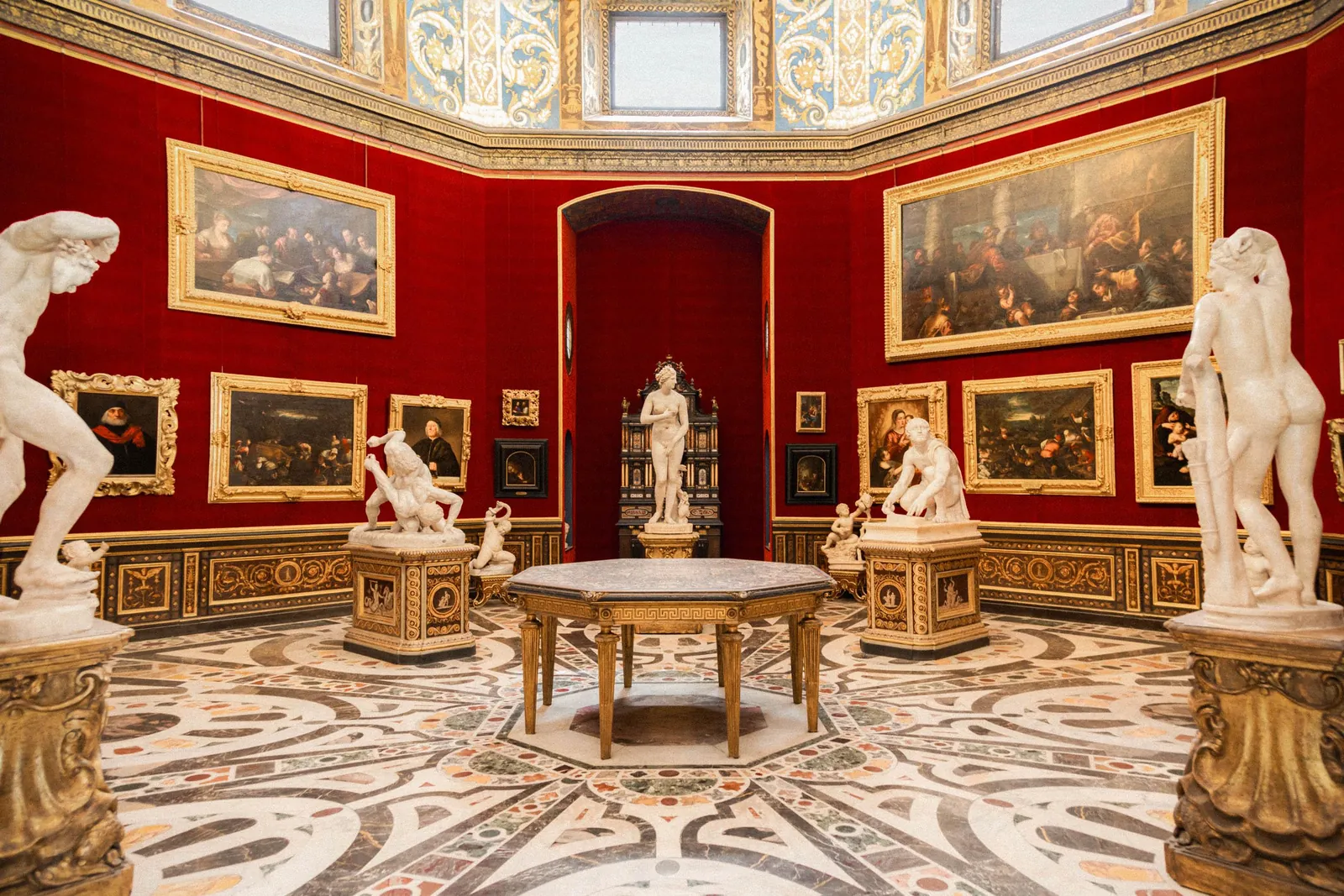 The Tribuna, the Uffizi's octagonal red room, seen from its doorway
